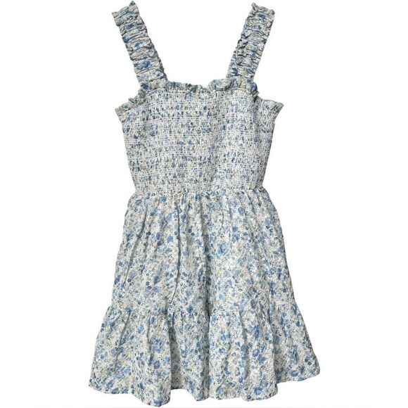 Aqua Ruffle Strap Sleeveless Floral Print Tiered Smocked Mini Dress. Medium. NEW - Picture 2 of 9